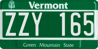 VT license plate ZZY165