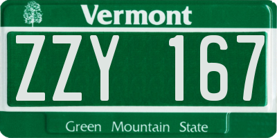 VT license plate ZZY167