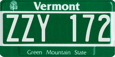 VT license plate ZZY172
