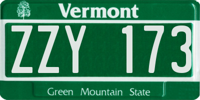 VT license plate ZZY173