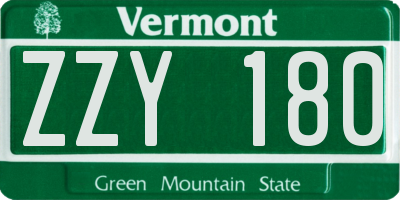 VT license plate ZZY180