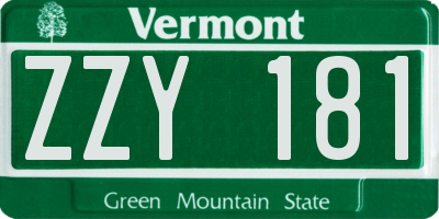 VT license plate ZZY181