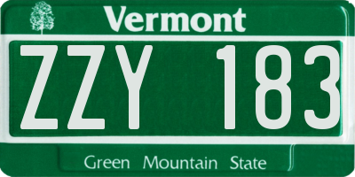 VT license plate ZZY183