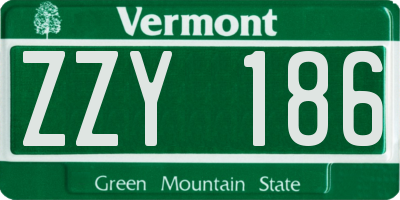 VT license plate ZZY186