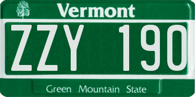 VT license plate ZZY190