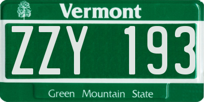 VT license plate ZZY193