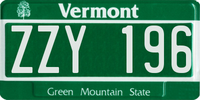 VT license plate ZZY196