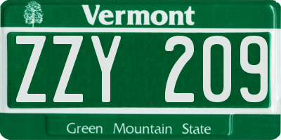 VT license plate ZZY209