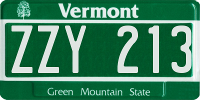 VT license plate ZZY213