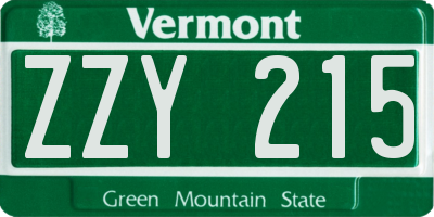 VT license plate ZZY215