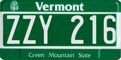 VT license plate ZZY216