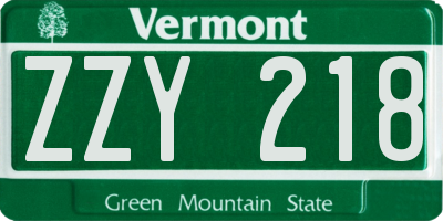 VT license plate ZZY218