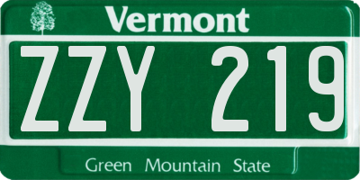 VT license plate ZZY219