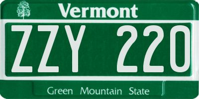 VT license plate ZZY220