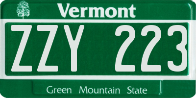 VT license plate ZZY223