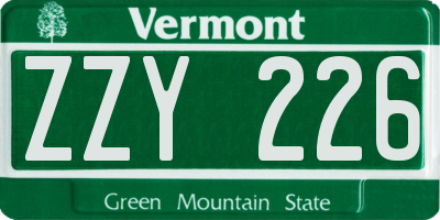 VT license plate ZZY226
