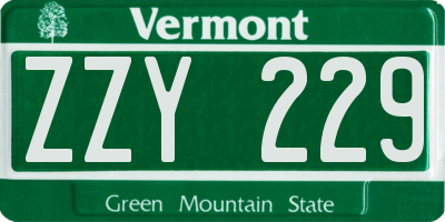 VT license plate ZZY229