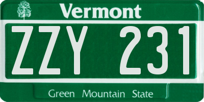 VT license plate ZZY231