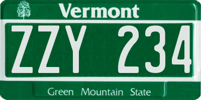 VT license plate ZZY234