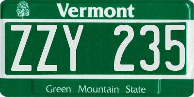 VT license plate ZZY235