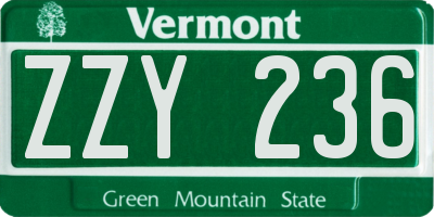 VT license plate ZZY236
