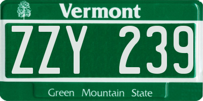 VT license plate ZZY239