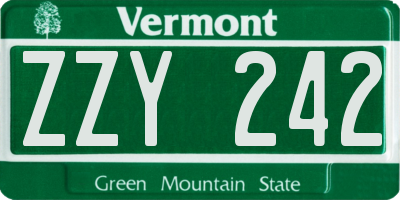 VT license plate ZZY242