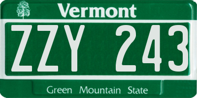 VT license plate ZZY243