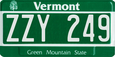 VT license plate ZZY249