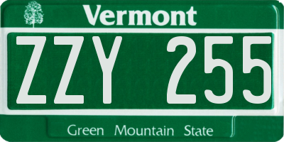 VT license plate ZZY255