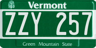 VT license plate ZZY257
