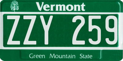 VT license plate ZZY259