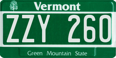 VT license plate ZZY260