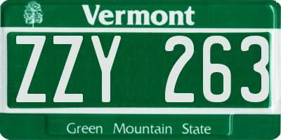 VT license plate ZZY263