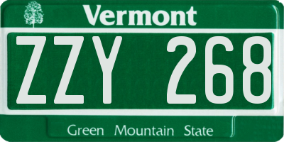 VT license plate ZZY268