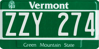 VT license plate ZZY274