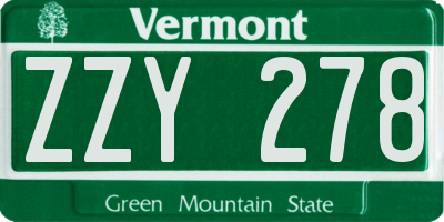 VT license plate ZZY278