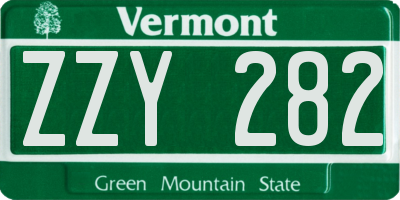 VT license plate ZZY282