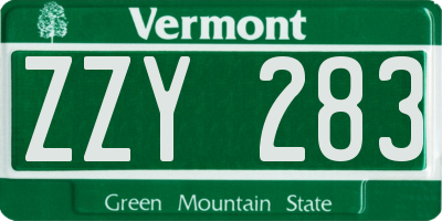 VT license plate ZZY283