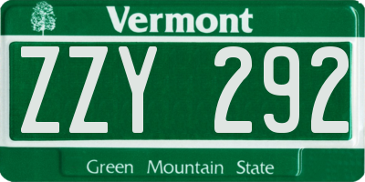 VT license plate ZZY292