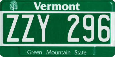 VT license plate ZZY296