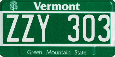 VT license plate ZZY303