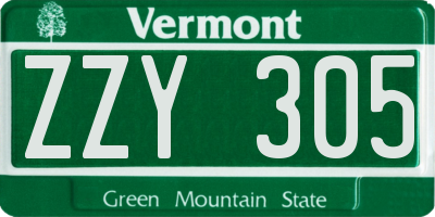 VT license plate ZZY305