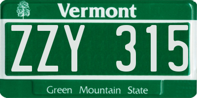 VT license plate ZZY315