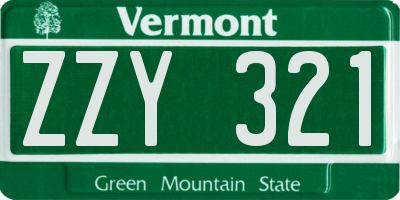 VT license plate ZZY321