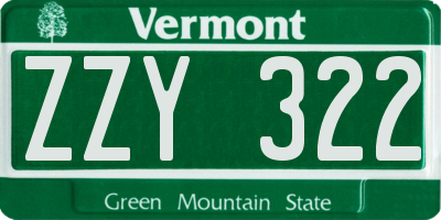 VT license plate ZZY322
