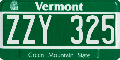 VT license plate ZZY325