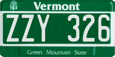 VT license plate ZZY326