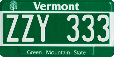 VT license plate ZZY333