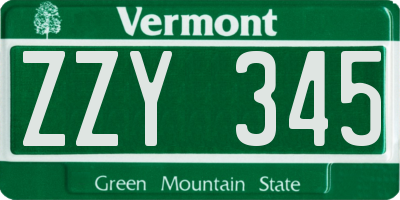 VT license plate ZZY345